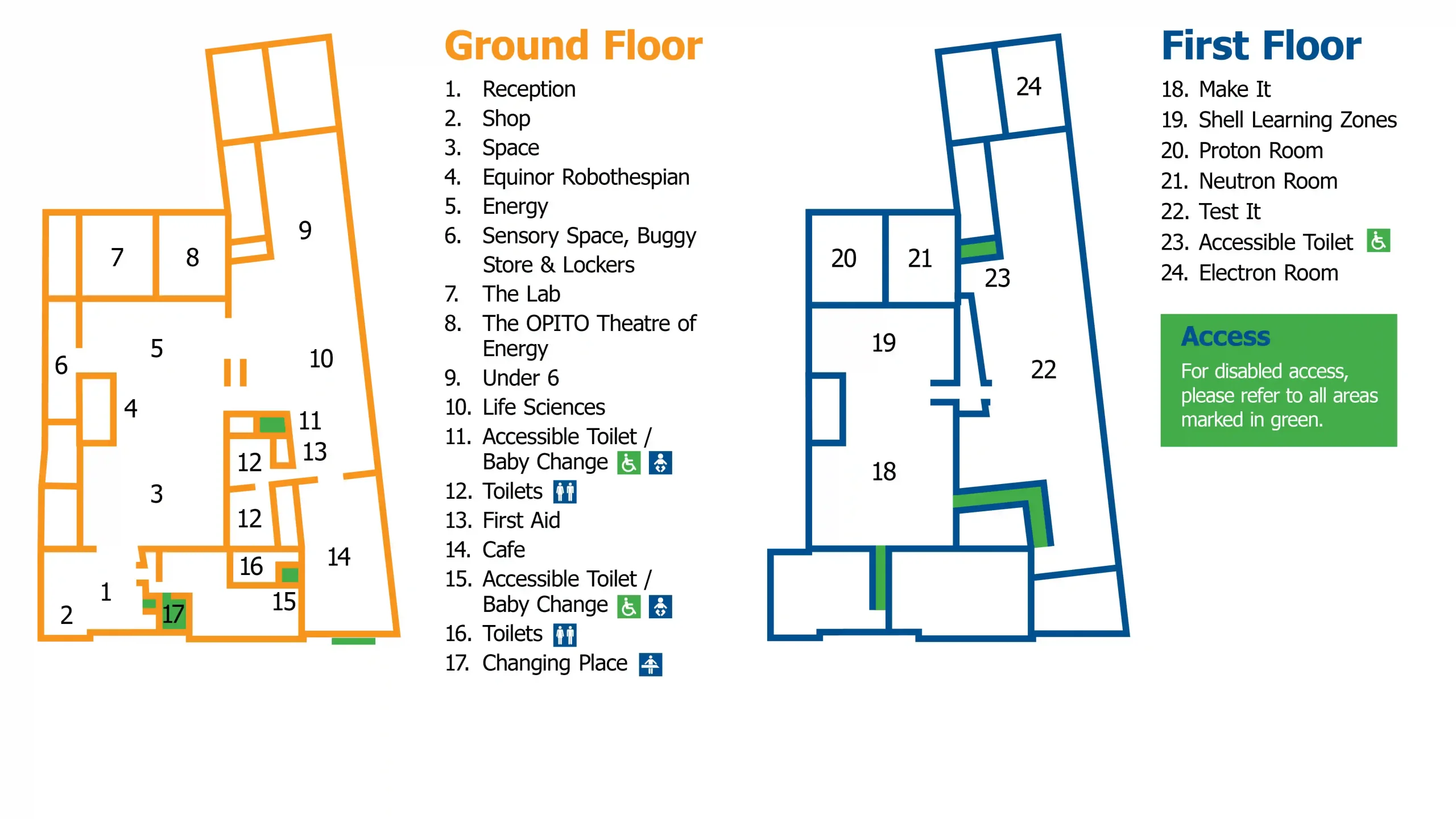 Accessibility Map showing all points of interest, facilities and emergency exits in ASC
